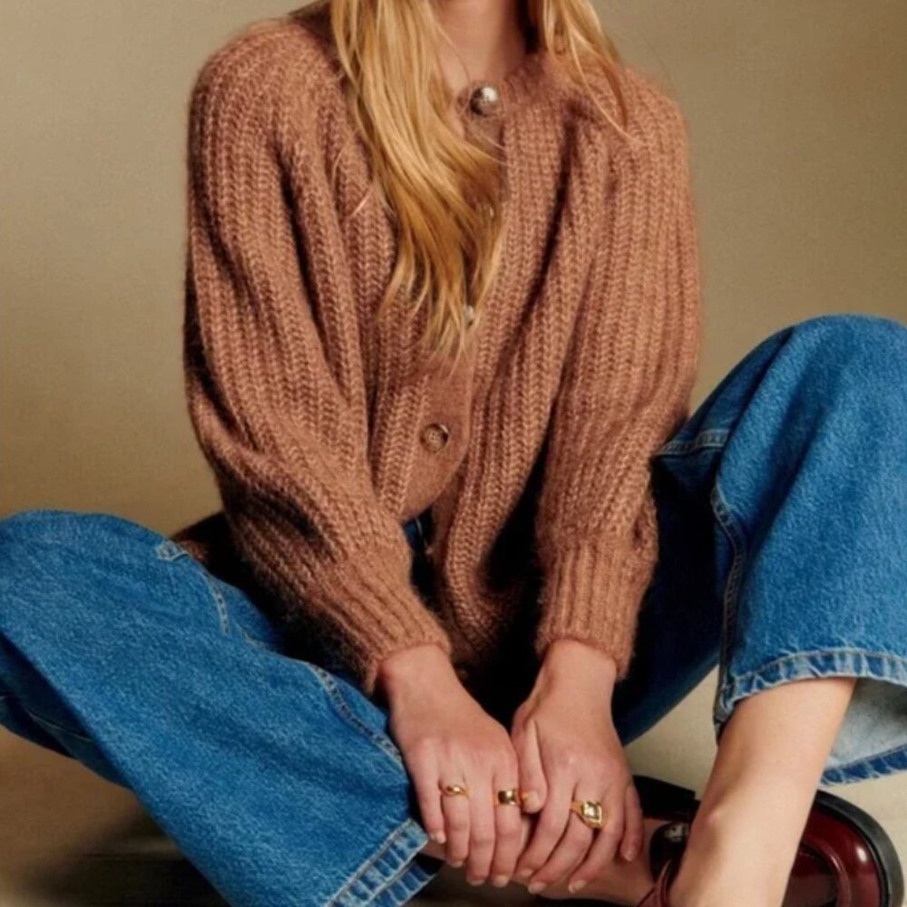 Sezane Emile Cardigan Mottled Camel - Size XS